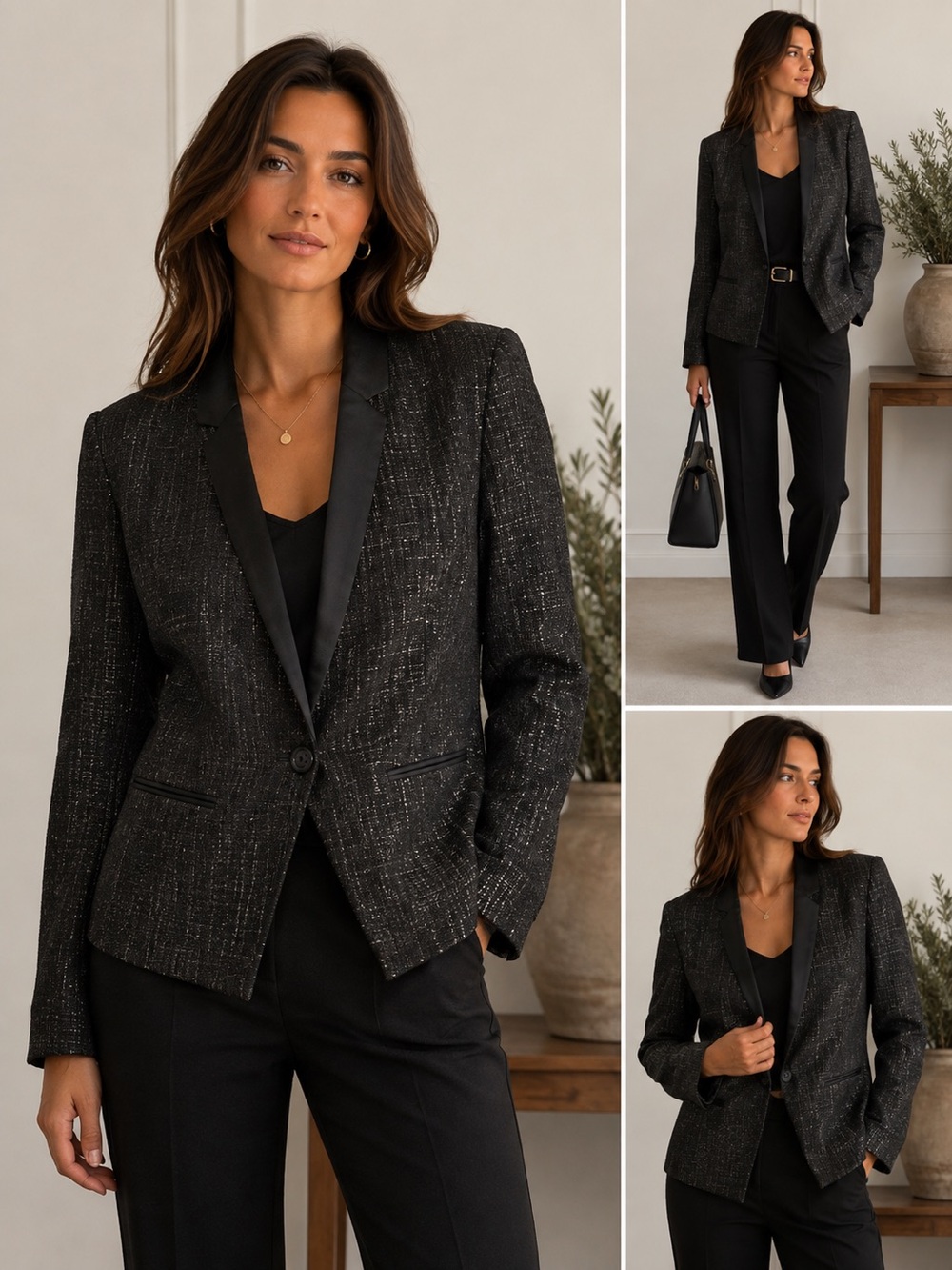 Black & Gold Textured Tuxedo Style Blazer Jacket
